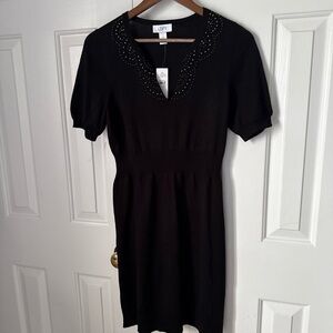 LOFT Black Midi Dress with‎ Scalloped Neckline